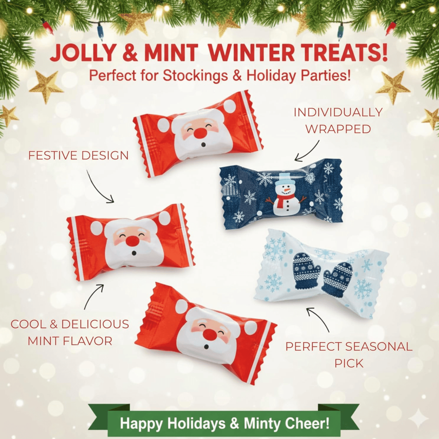 216ct Bulk Santa and Snowman - Candy Mints Wrapped Christmas Buttermints - Buttermint Cream Co.