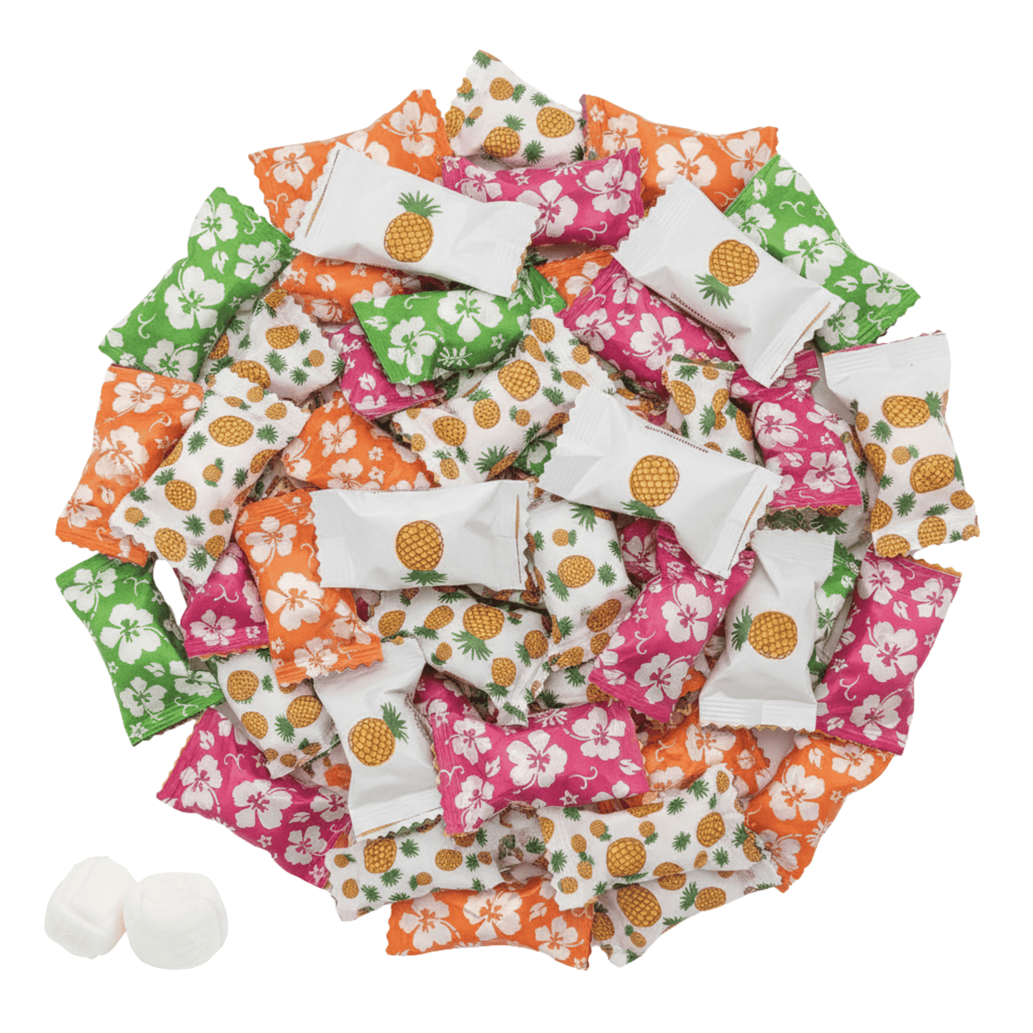 Hibiscus & Pineapple Buttermints 432ct – Tropical Luau Candy for Hawaiian Party, Beach Candy Buffet, Moana Birthday, Aloha Party Mints, Individually Wrapped Buttermints in Bulk - Buttermint Cream Co.
