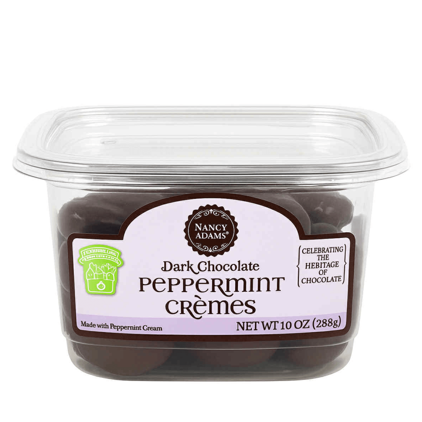 Nancy Adams Dark Chocolate Mint Cremes 10 OZ Tub - Buttermint Cream Co.