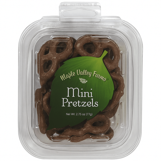 Maple Valley Farms Mini Chocolate Pretzels 2.75 OZ Peg Tub - Buttermint Cream Co.