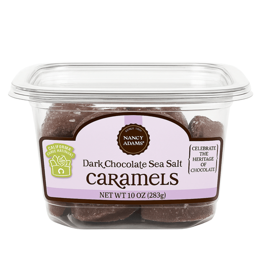 Nancy Adams Dark Chocolate Sea Salt Caramels 10 OZ Tub - Buttermint Cream Co.