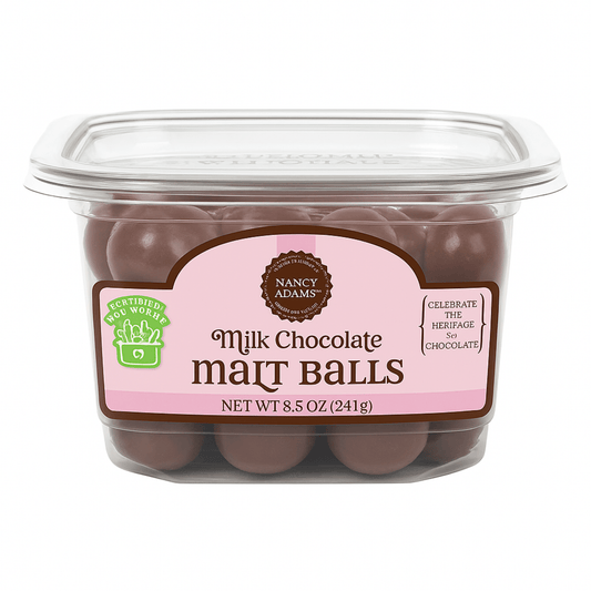 Nancy Adams Jumbo Milk Chocolate Malt Balls 8.5 OZ Tub - Buttermint Cream Co.