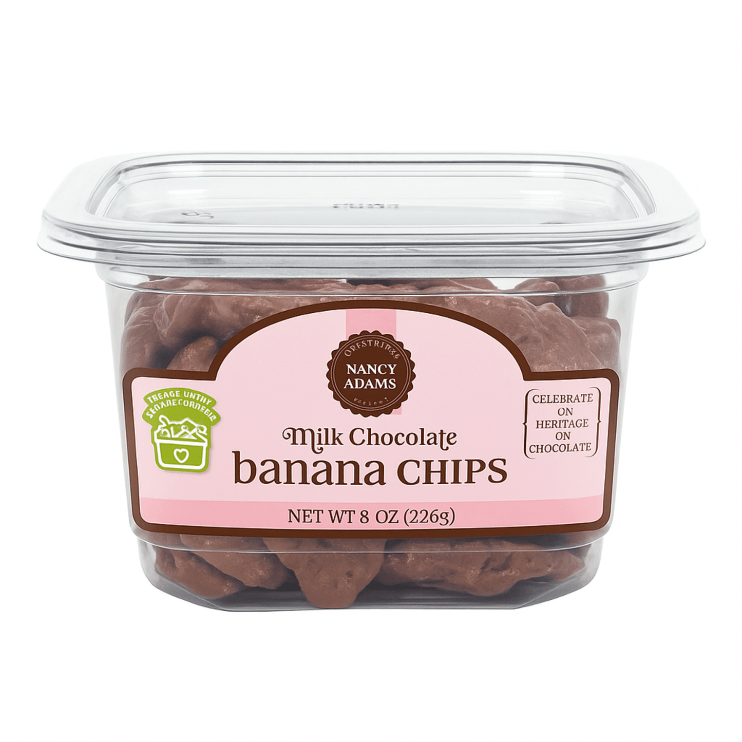 Nancy Adams Milk Chocolate Banana Chips 8 OZ Tub - Buttermint Cream Co.