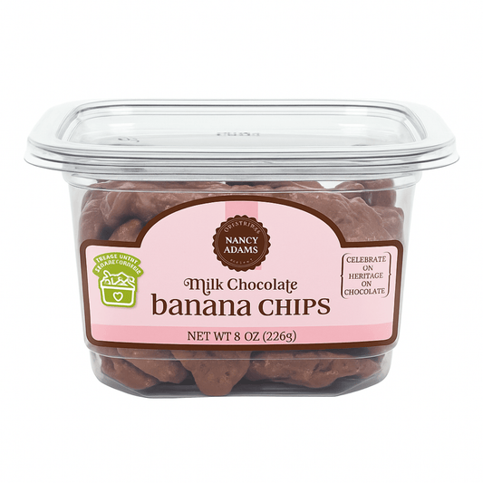 Nancy Adams Milk Chocolate Banana Chips 8 OZ Tub - Buttermint Cream Co.