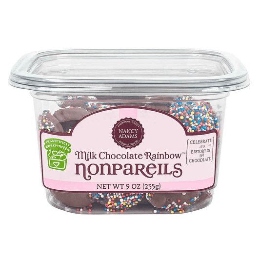 Nancy Adams Milk Chocolate Nonpareils 9 OZ Tub - Buttermint Cream Co.