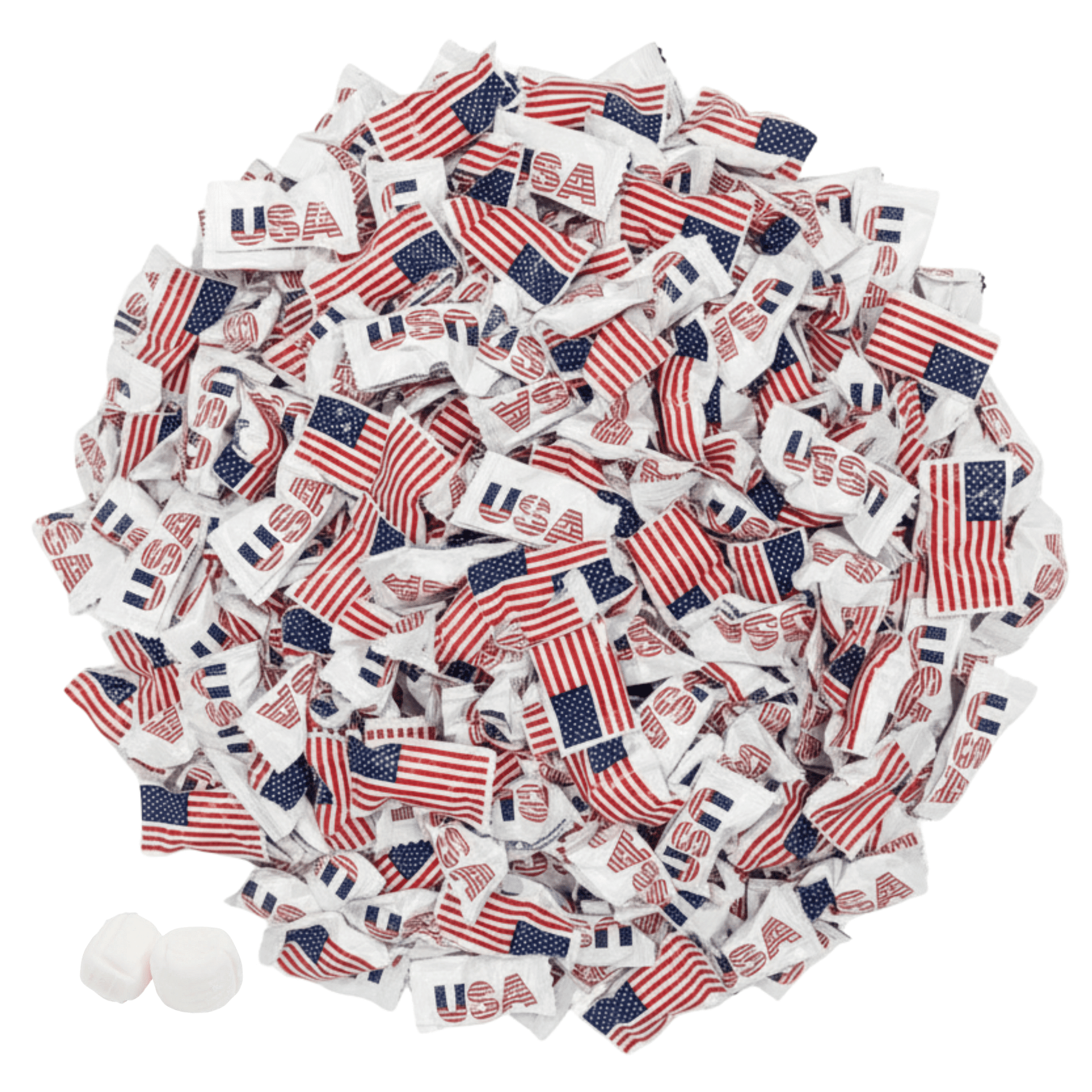 USA Flag Buttermints 216ct – Patriotic Candy for 4th of July, Memorial Day, Veterans Day, American Flag Candy, Red White and Blue Snacks, Buttermints Individually Wrapped in Bulk - Buttermint Cream Co.